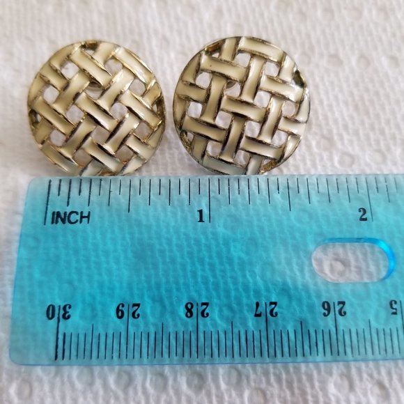 Vintage White Enamel Earrings - Picture 2 of 5